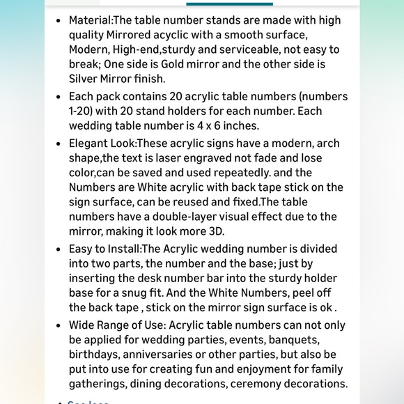 Wedding Table Numbers 1-20 - Picture 7 of 8